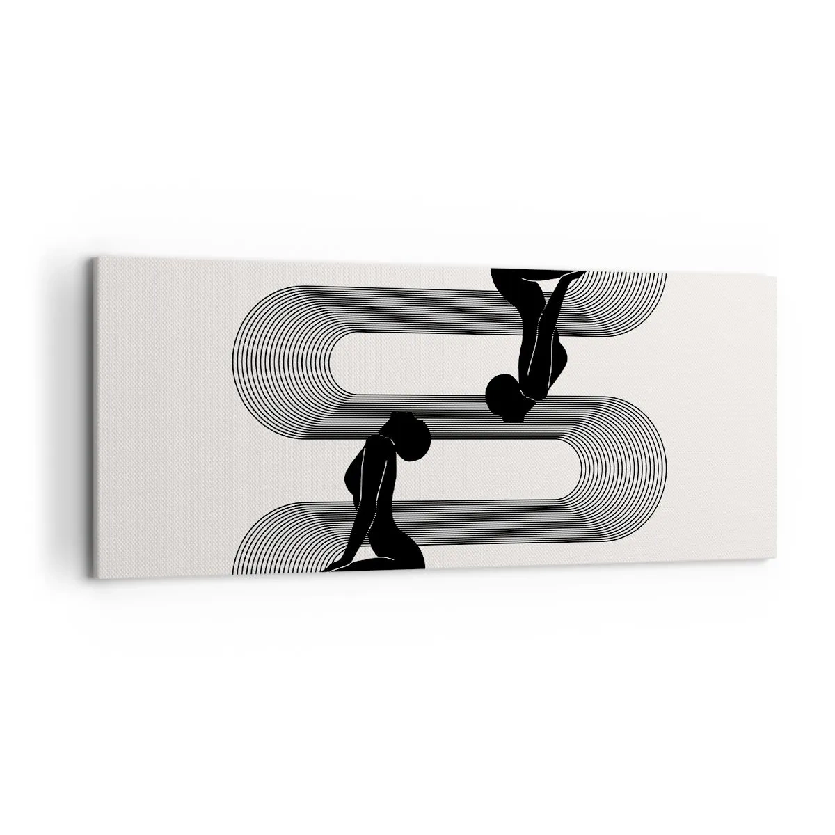 Bild auf Leinwand - Leinwandbild - Schwarze Silhouetten mit geometrischen Linien auf hellem Hintergrund - 120x50cm - Sinnliche Symmetrie - Moderne Wanddekoration für Wohnzimmer und Schlafzimmer ARTTOR