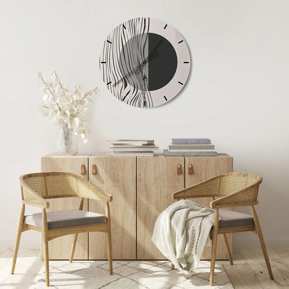 Wanduhr - Glasuhr - Abstrakte Komposition mit Wellen und einem Kreis - 30x30cm - Halbe Komposition - Moderne Wanddekoration für Wohnzimmer, Küche und Schlafzimmer ARTTOR