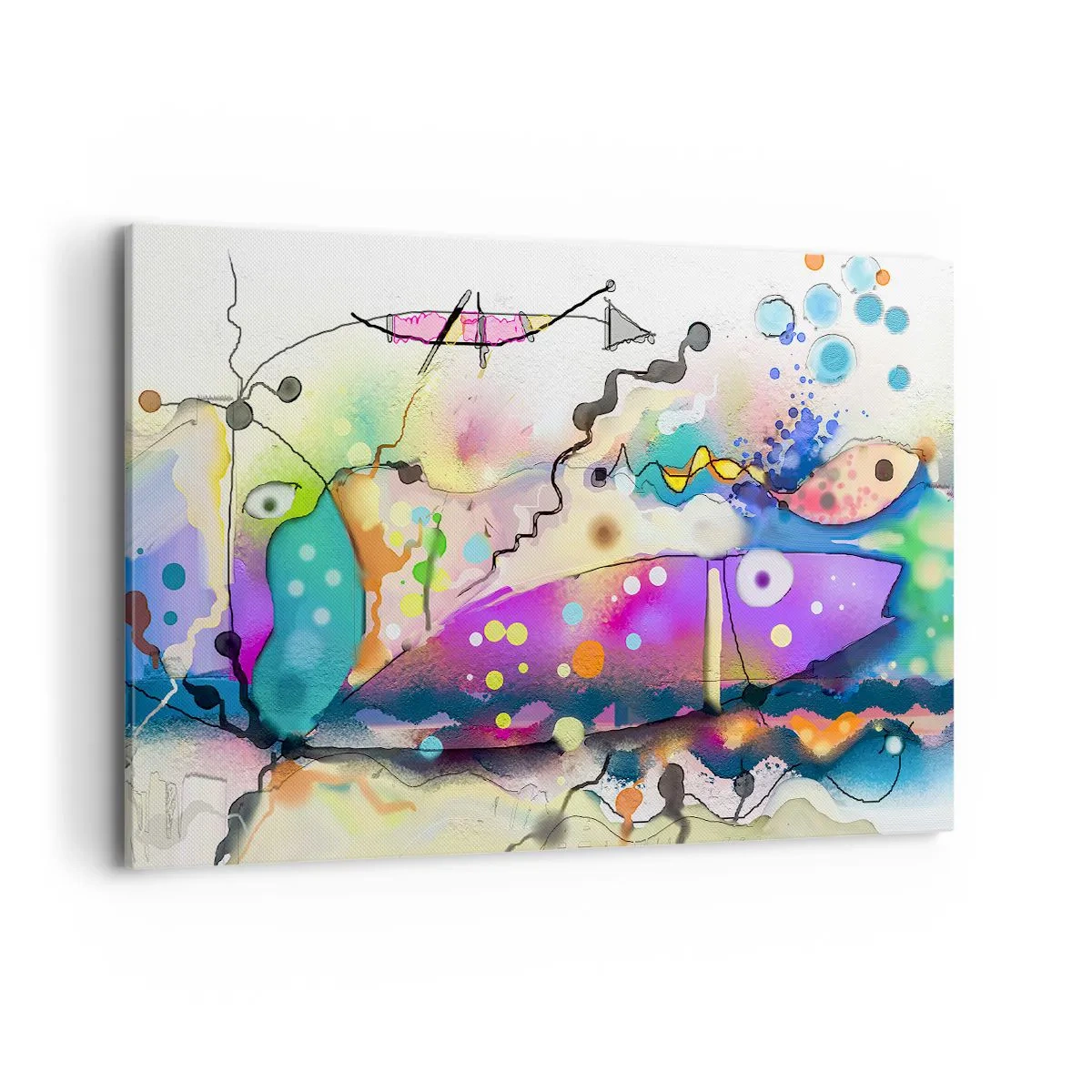 Bild auf Leinwand - Leinwandbild - Abstrakter Fisch in einer farbenfrohen, surrealen Komposition - 100x70cm - Es fehlen die Worte! - Moderne Wanddekoration für Wohnzimmer und Schlafzimmer ARTTOR