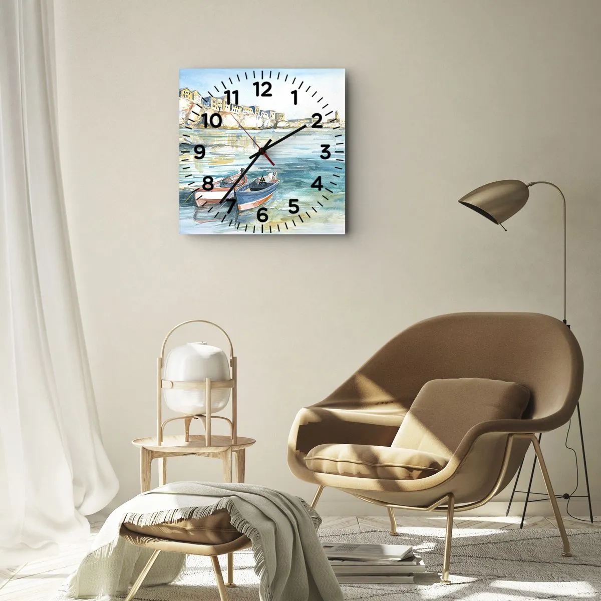 Wanduhr - Glasuhr - Landschaft in Azurblau - 40x40 cm