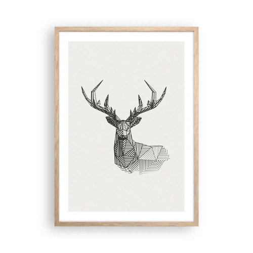 Poster in einem Rahmen aus heller Eiche - Ein Hirsch im kubistischen Stil - 50x70 cm