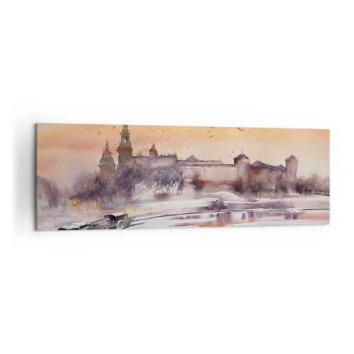 Bild auf Leinwand - Leinwandbild - Sonnenuntergang über dem Schloss in einer Winterlandschaft - 160x50cm - Königlicher Sonnenuntergang - Moderne Wanddekoration für Wohnzimmer und Schlafzimmer ARTTOR