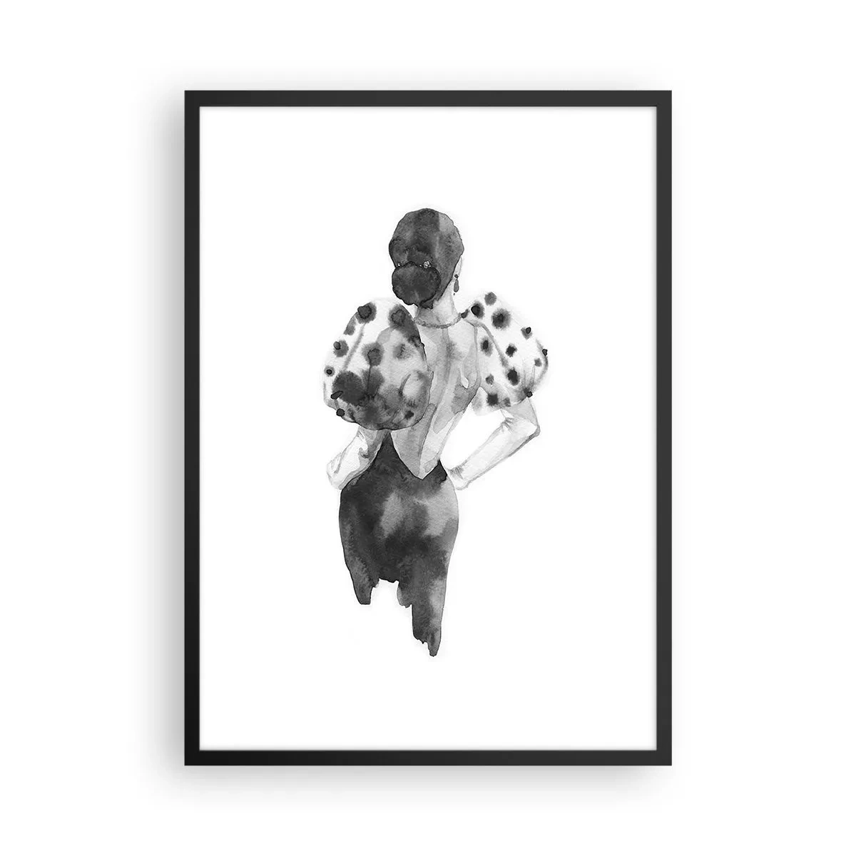 Poster in einem schwarzem Rahmen - Stilvolle Silhouette einer Frau in Schwarz mit elegantem Akzent - 50x70cm - Sie ging direkt vorbei - Moderne Wanddekoration für Wohnzimmer und Schlafzimmer ARTTOR