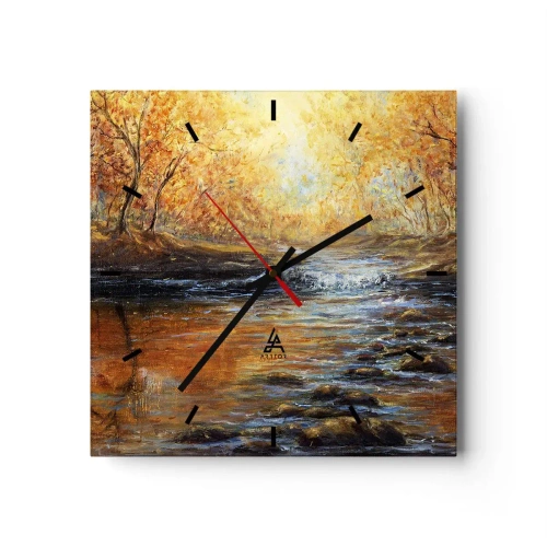 Wanduhr - Glasuhr - Herbstlandschaft mit einem Fluss zwischen den Bäumen - 30x30cm - Der goldene Strom - Moderne Wanddekoration für Wohnzimmer und Schlafzimmer ARTTOR