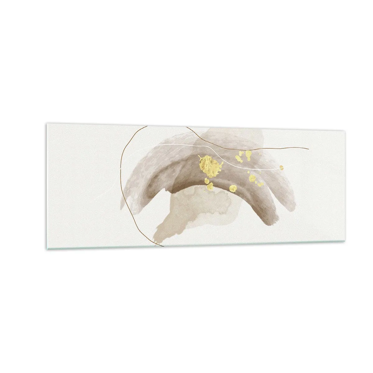 Glasbild - Bild auf glas - Eine abstrakte Komposition in Beige- und Goldtönen. - 140x50cm - Im Weltraum begegnet - Moderne Wanddekoration für Wohnzimmer und Schlafzimmer ARTTOR
