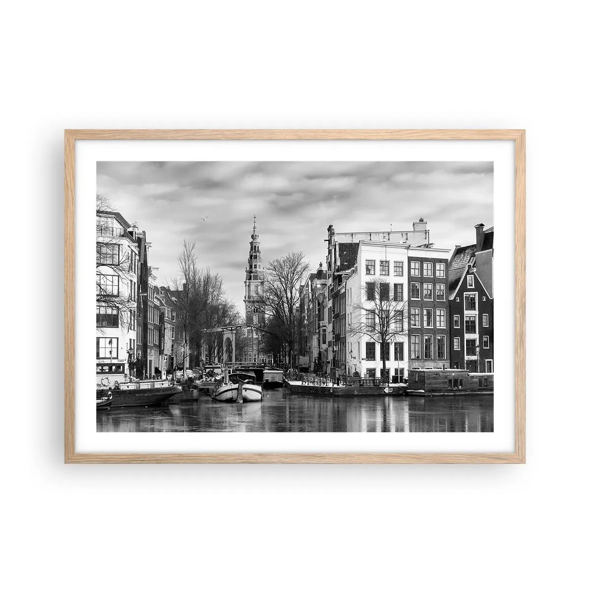 Poster in einem Rahmen aus heller Eiche - Amsterdamer Atmosphäre - 70x50 cm