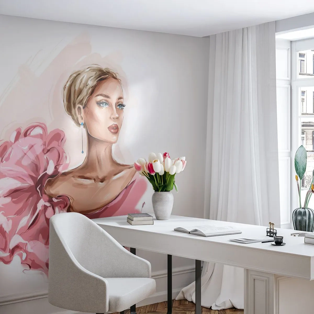 Selbstklebende Fototapete Deluxe Sticker - Wie gemalt ... - Frau, Mode, Grafik - 250x175 cm