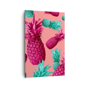 Bild auf Leinwand - Leinwandbild - Exotische Ananas in Pink und Türkis - 80x120cm - Freiheit ist süß - Moderne Wanddekoration für Wohnzimmer und Schlafzimmer ARTTOR