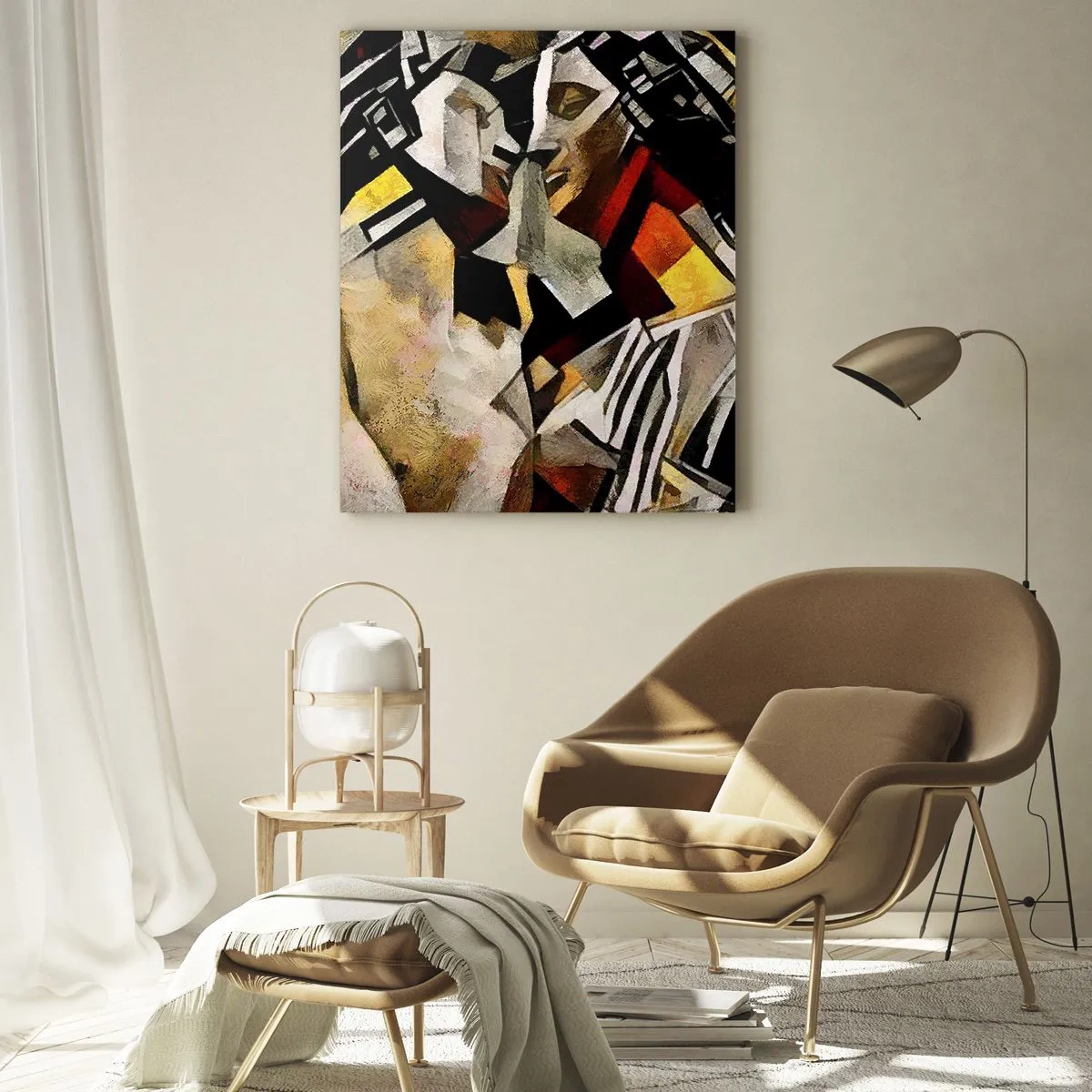 Glasbild - Bild auf glas - Abstrakte Komposition mit Silhouetten in dynamischer Form - 80x120cm - Ein statuenhafter Kuss - Moderne Wanddekoration für Wohnzimmer und Schlafzimmer ARTTOR