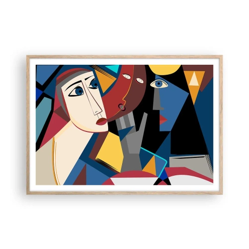 Poster in einem Rahmen aus heller Eiche - Gespräch zwischen Kubisten - 100x70 cm