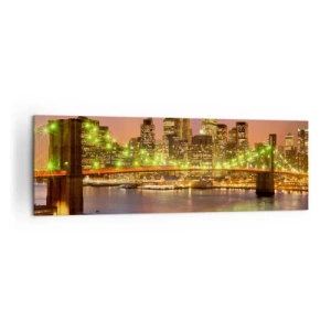 Bild auf Leinwand - Leinwandbild - Beleuchtete Brücke in einer modernen Stadt bei Nacht - 160x50cm - Hier geht das Licht nie aus - Moderne Wanddekoration für Wohnzimmer und Schlafzimmer ARTTOR