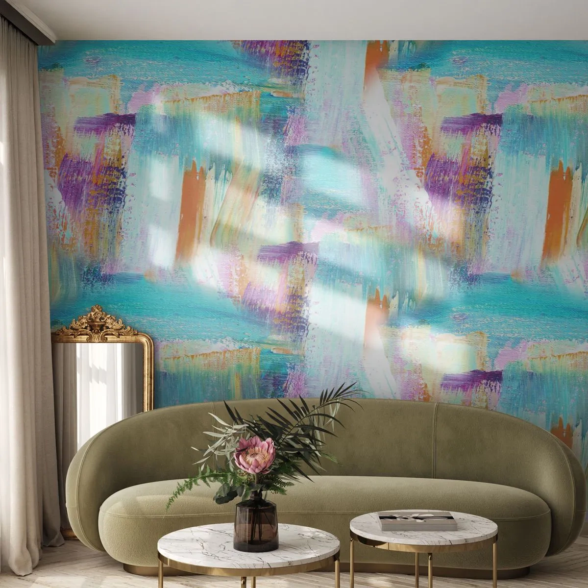 Fototapete Premium Canvas - Farbenfrohe Abstraktion mit dynamischen Pinselstrichen - 100x70cm - Fröhlicher Labyrinth-Liner - Moderne Wanddekoration für Wohnzimmer und Schlafzimmer ARTTOR