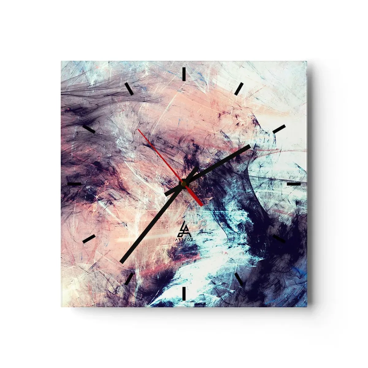 Wanduhr - Glasuhr - Abstrakte Komposition in Pastelltönen und dunklen Tönen - 30x30cm - Fühle den Wind - Moderne Wanddekoration für Wohnzimmer und Schlafzimmer ARTTOR