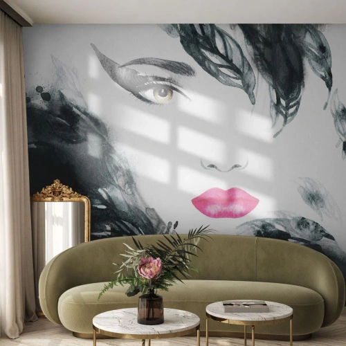 Fototapete Standard Eco - Beachtung! Femme fatale - Abstraktion, Das Gesicht einer Frau, Porträt einer Frau - 500x350 cm