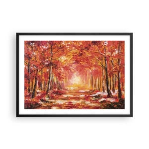 Poster in einem schwarzem Rahmen - Herbstwald in Kupfer- und Goldtönen - 70x50cm - Kupferwald - Moderne Wanddekoration für Wohnzimmer und Schlafzimmer ARTTOR