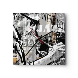Wanduhr - Glasuhr - New Yorker Jazzszene - 30x30cm - Im Rhythmus von New York - Moderne Wanddekoration für Wohnzimmer und Schlafzimmer ARTTOR