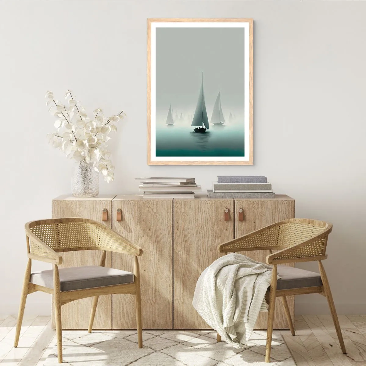 Poster in einem Rahmen aus heller Eiche - Aus Nebel - 70x100 cm