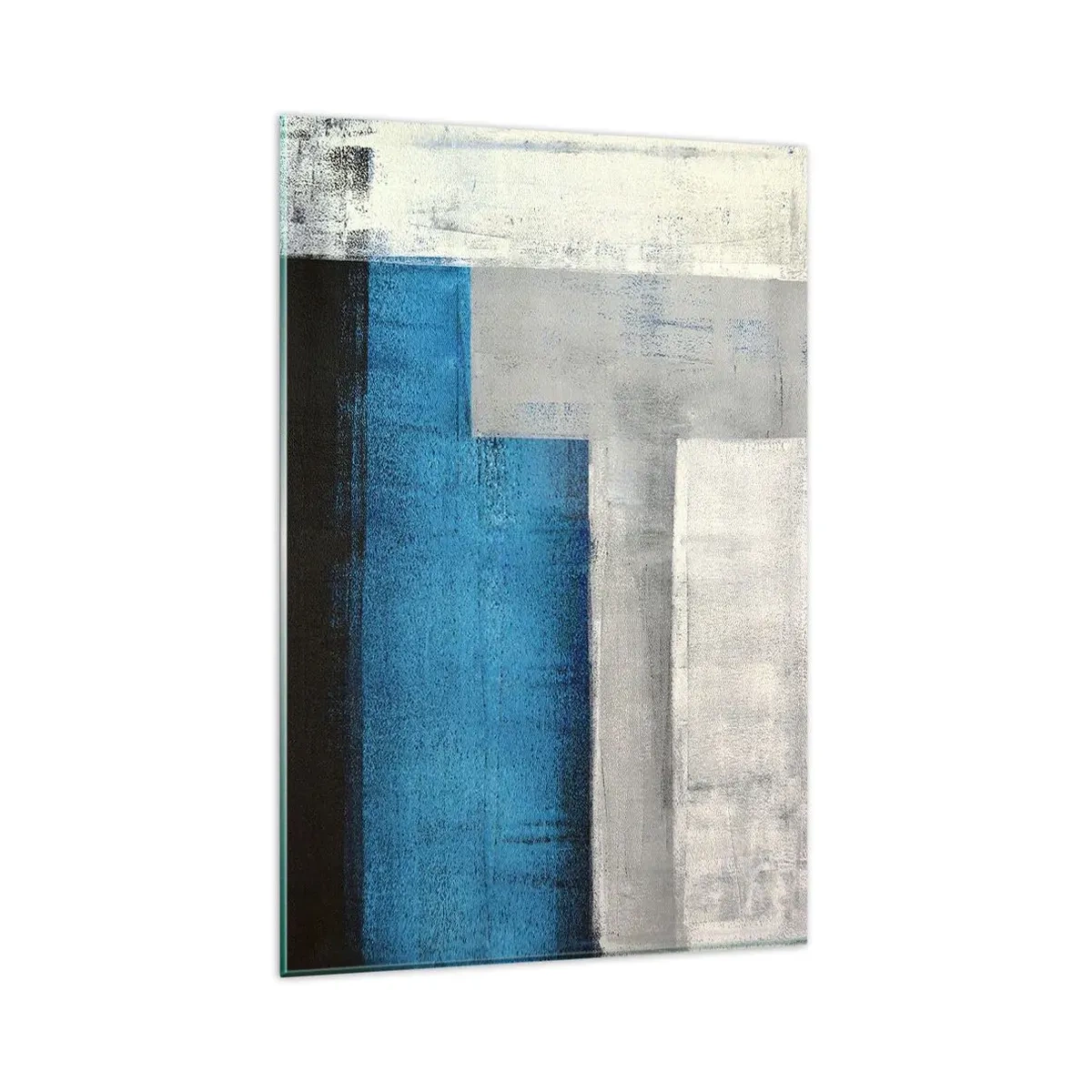 Glasbild - Bild auf glas - Eine abstrakte Komposition mit Blau-, Grau- und Weißtönen. - 80x120cm - Poetische Komposition aus Grau und Blau - Moderne Wanddekoration für Wohnzimmer und Schlafzimmer ARTTOR