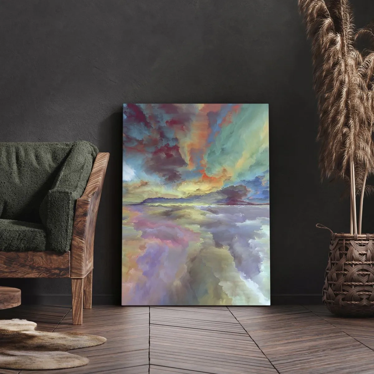 Bild auf Leinwand - Leinwandbild - Bunte Wolkenlandschaft im abstrakten Stil - 80x120cm - Zwei Himmel - Moderne Wanddekoration für Wohnzimmer und Schlafzimmer ARTTOR