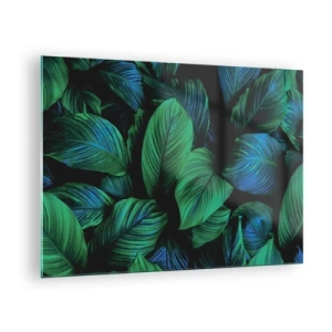 Glasbild - Bild auf glas - Nahaufnahme von Blättern in intensiven Grüntönen - 70x50cm - In der grünen Menge - Moderne Wanddekoration für Wohnzimmer und Schlafzimmer ARTTOR