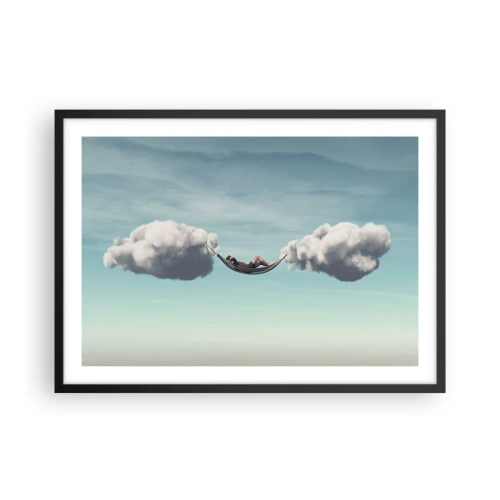 Poster in einem schwarzem Rahmen - Eine Person entspannt in einer Hängematte in den Wolken - 70x50cm - Die Behaglichkeit des Augenblicks - Moderne Wanddekoration für Wohnzimmer und Schlafzimmer ARTTOR