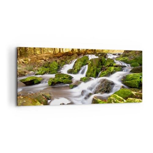 Bild auf Leinwand - Leinwandbild - Rasch durch den herbstlichen Wald - 100x40 cm