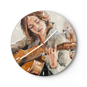Wanduhr - Glasuhr - Porträt einer Gitarre spielenden Frau im malerischen Stil - 30x30cm - Konzert für Gitarre und Mädchenherz - Moderne Wanddekoration für Wohnzimmer, Küche und Schlafzimmer ARTTOR