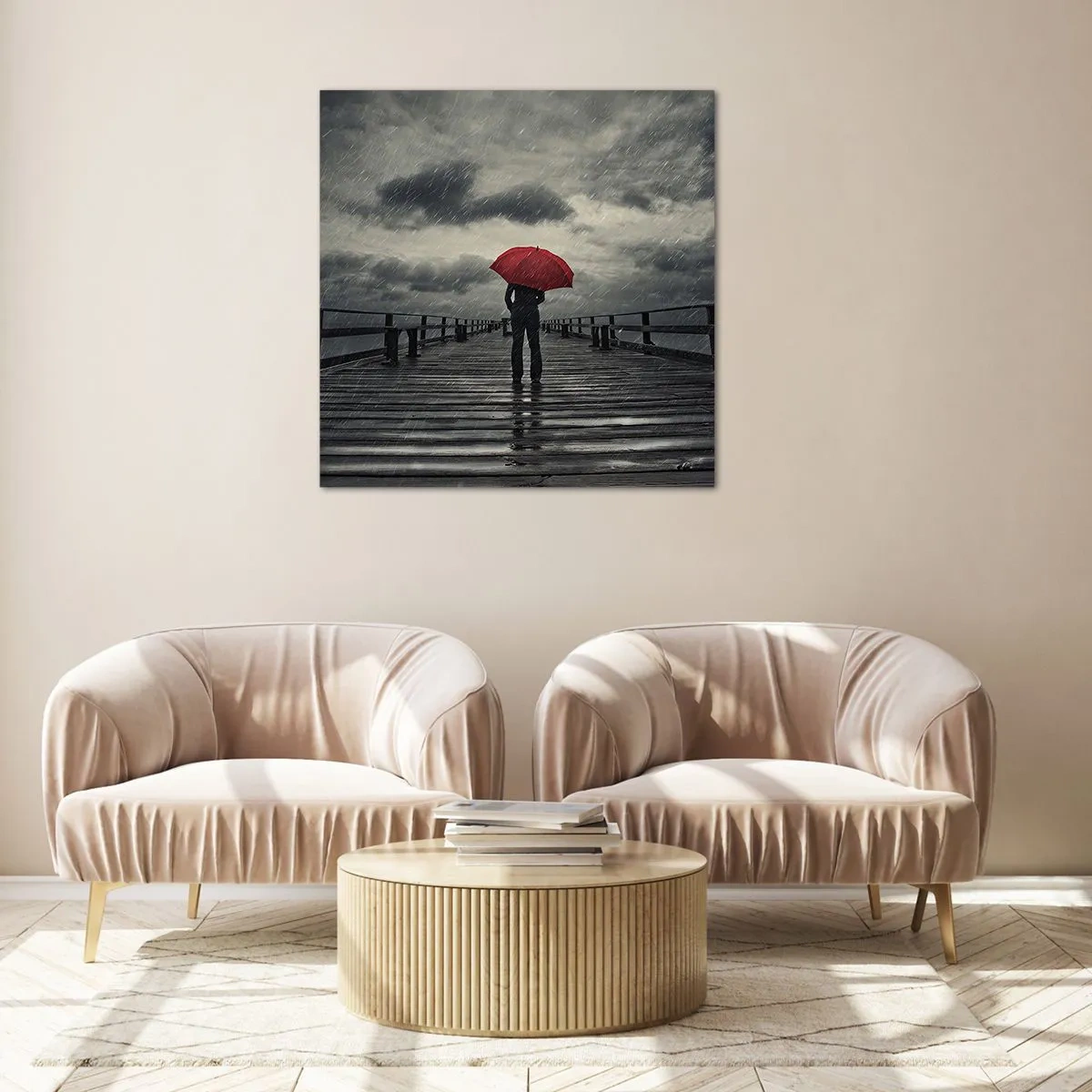 Glasbild - Bild auf glas - Es ist egal, dass es regnet - 60x60 cm