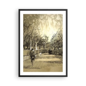 Poster in einem schwarzem Rahmen - Sepiafarbene Parkillustration im Skizzenstil - 50x70cm - Ein Moment mit einer Feder angehalten - Moderne Wanddekoration für Wohnzimmer und Schlafzimmer ARTTOR