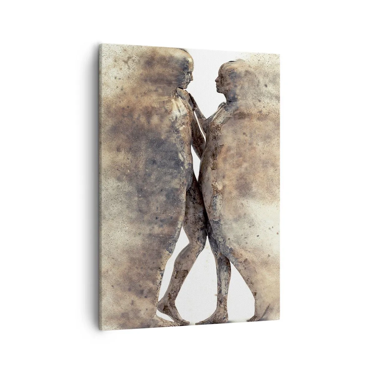 Bild auf Leinwand - Leinwandbild - Ein abstraktes Silhouettenduo in Sandtönen - 50x70cm - Sie erhoben sich aus dem Staub, um zu lieben - Moderne Wanddekoration für Wohnzimmer und Schlafzimmer ARTTOR