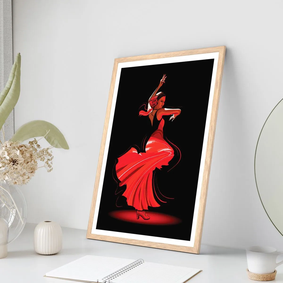Poster in einem Rahmen aus heller Eiche - Der feurige Geist des Flamenco - 50x70 cm