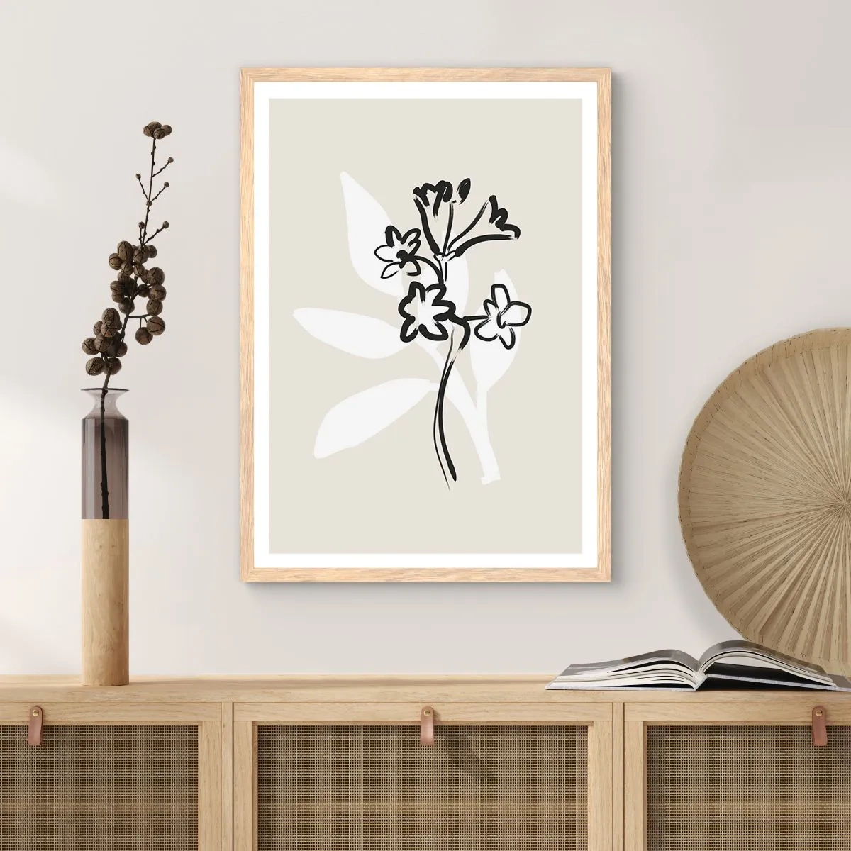 Poster in einem Rahmen aus heller Eiche - Skizze für das Herbarium - 30x40 cm