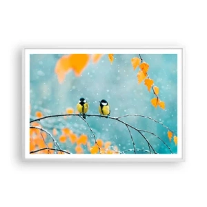 Poster in einem weißen Rahmen - Vogelklatsch - 100x70 cm