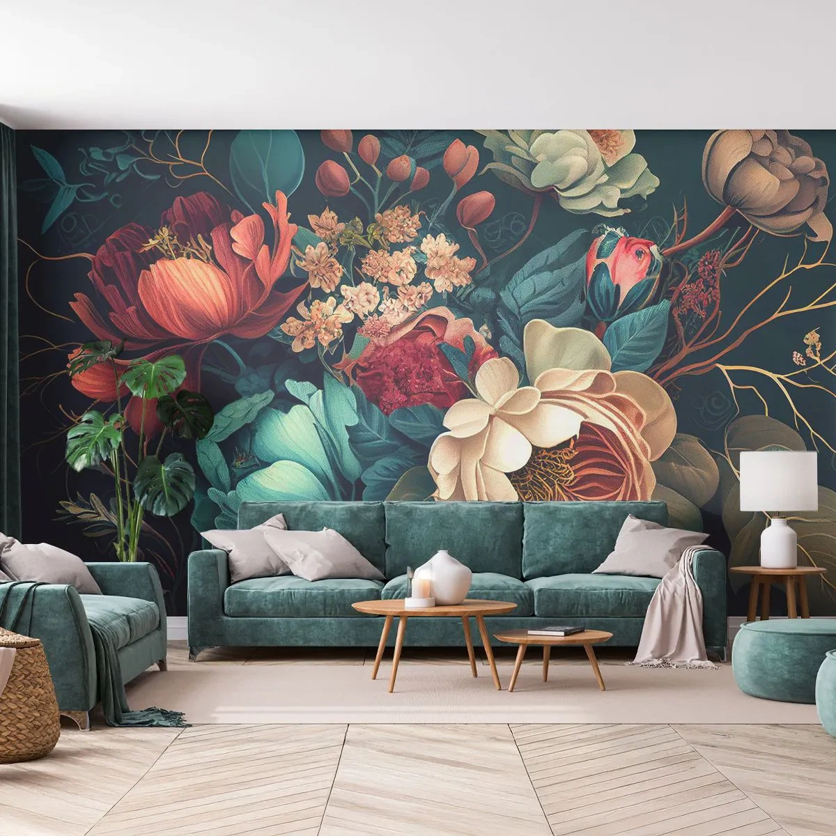 Fototapete Premium Sand - Vintage-Blumenarrangement - 100x70cm - Charme des 19. Jahrhunderts - Moderne Wanddekoration für Wohnzimmer und Schlafzimmer ARTTOR