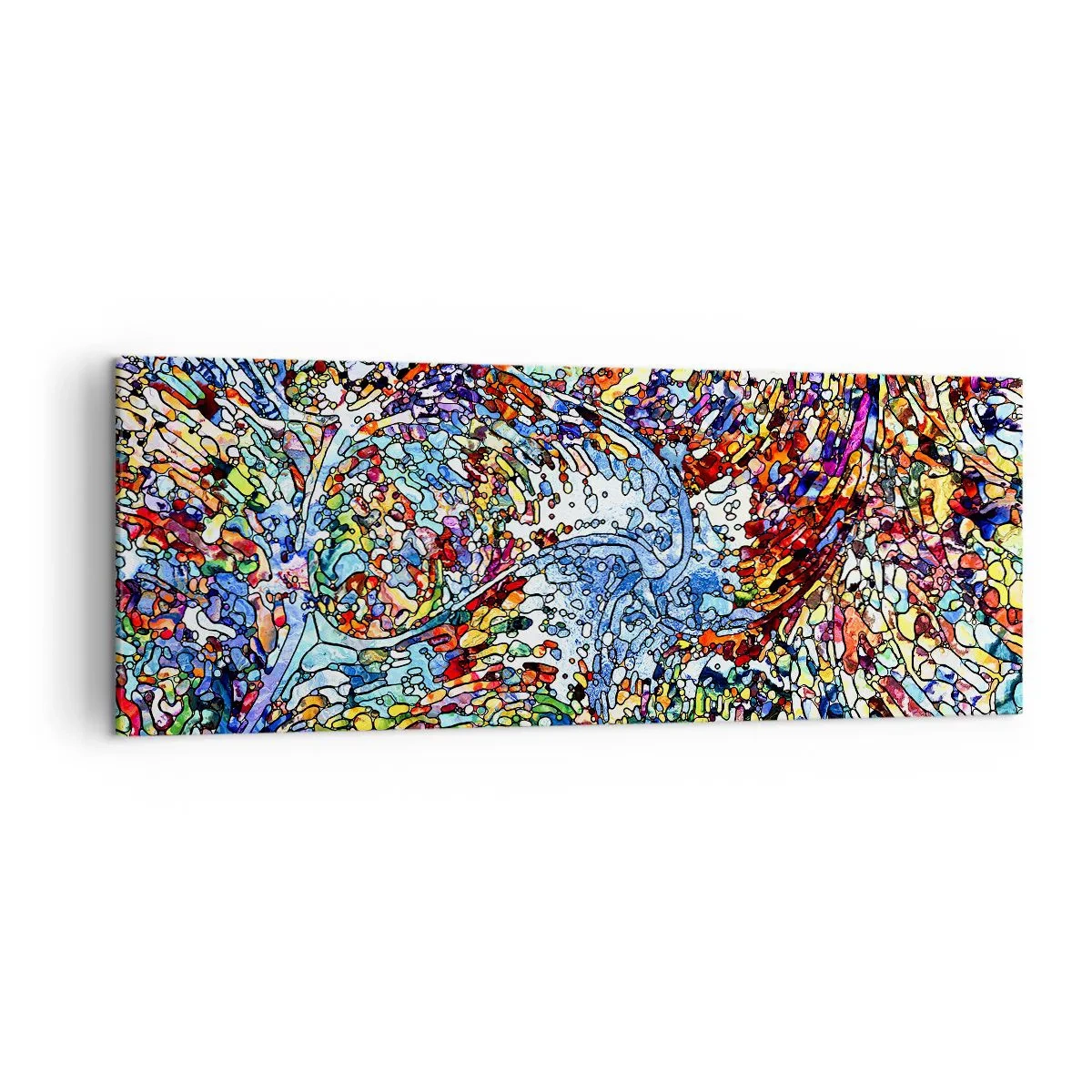 Bild auf Leinwand - Leinwandbild - Ein farbenfrohes, abstraktes Muster, inspiriert von der Natur - 140x50cm - Glasmalerei Wassertropfen - Moderne Wanddekoration für Wohnzimmer und Schlafzimmer ARTTOR
