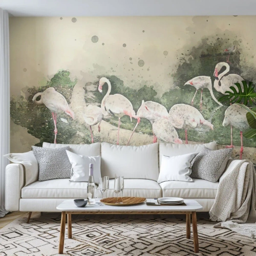 Maßgeschneiderte Fototapete Premium Canvas - Exotischer Traum - Vögel, Flamingos, Natur