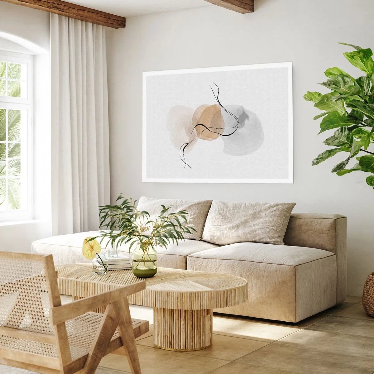 Poster - Minimalistische Abstraktion in Beige- und Grautönen - 100x70cm - Luftperlen - Moderne Wanddekoration für Wohnzimmer und Schlafzimmer ARTTOR