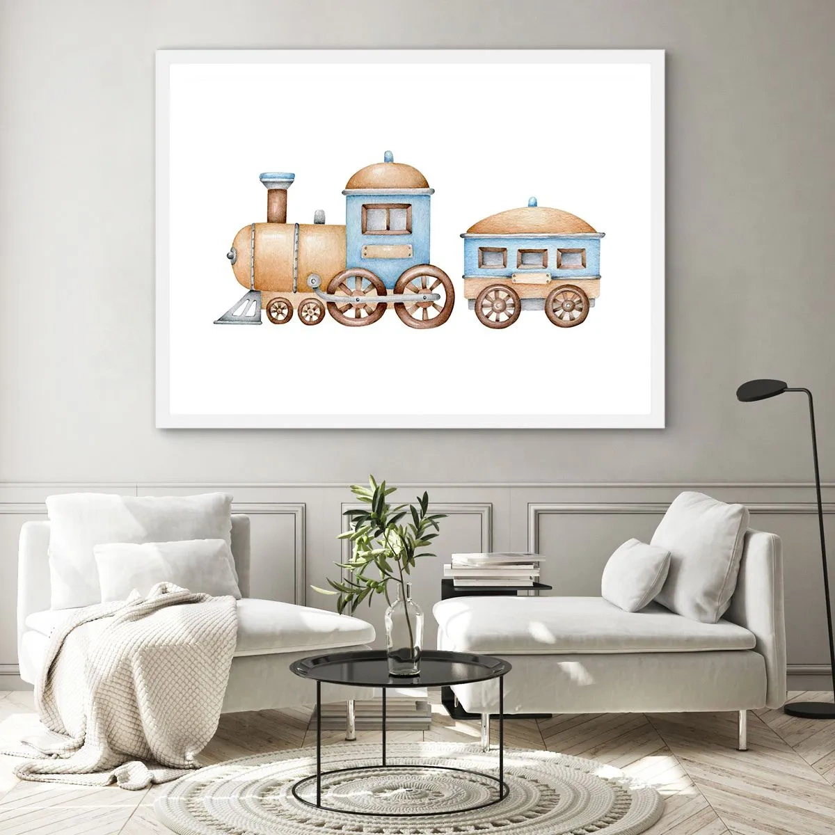 Poster in einem weißen Rahmen - Am Bahnhof steht ... - 91x61 cm
