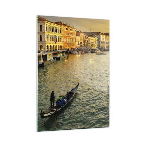 Glasbild - Bild auf glas - Sonnenuntergang über einem Kanal in Venedig mit Gondeln - 50x70cm - Auf der Sonnenseite der Straße - Moderne Wanddekoration für Wohnzimmer und Schlafzimmer ARTTOR