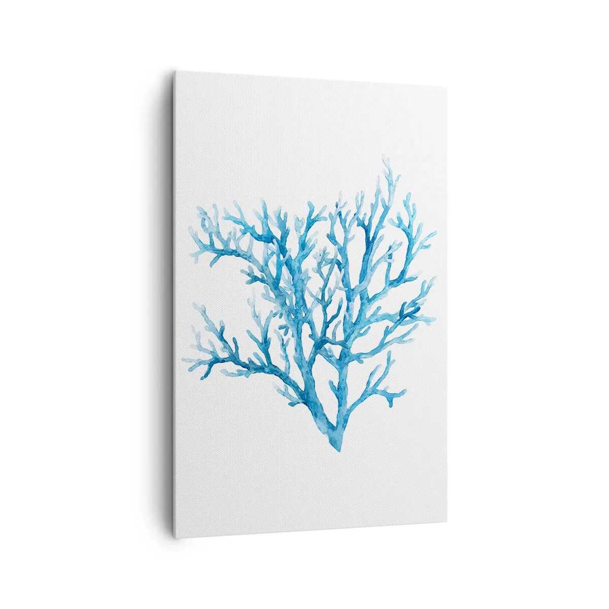 Bild auf Leinwand - Leinwandbild - Blaue Koralle auf weißem Hintergrund mit minimalistischem Flair - 80x120cm - Nautisches Filigran - Moderne Wanddekoration für Wohnzimmer und Schlafzimmer ARTTOR