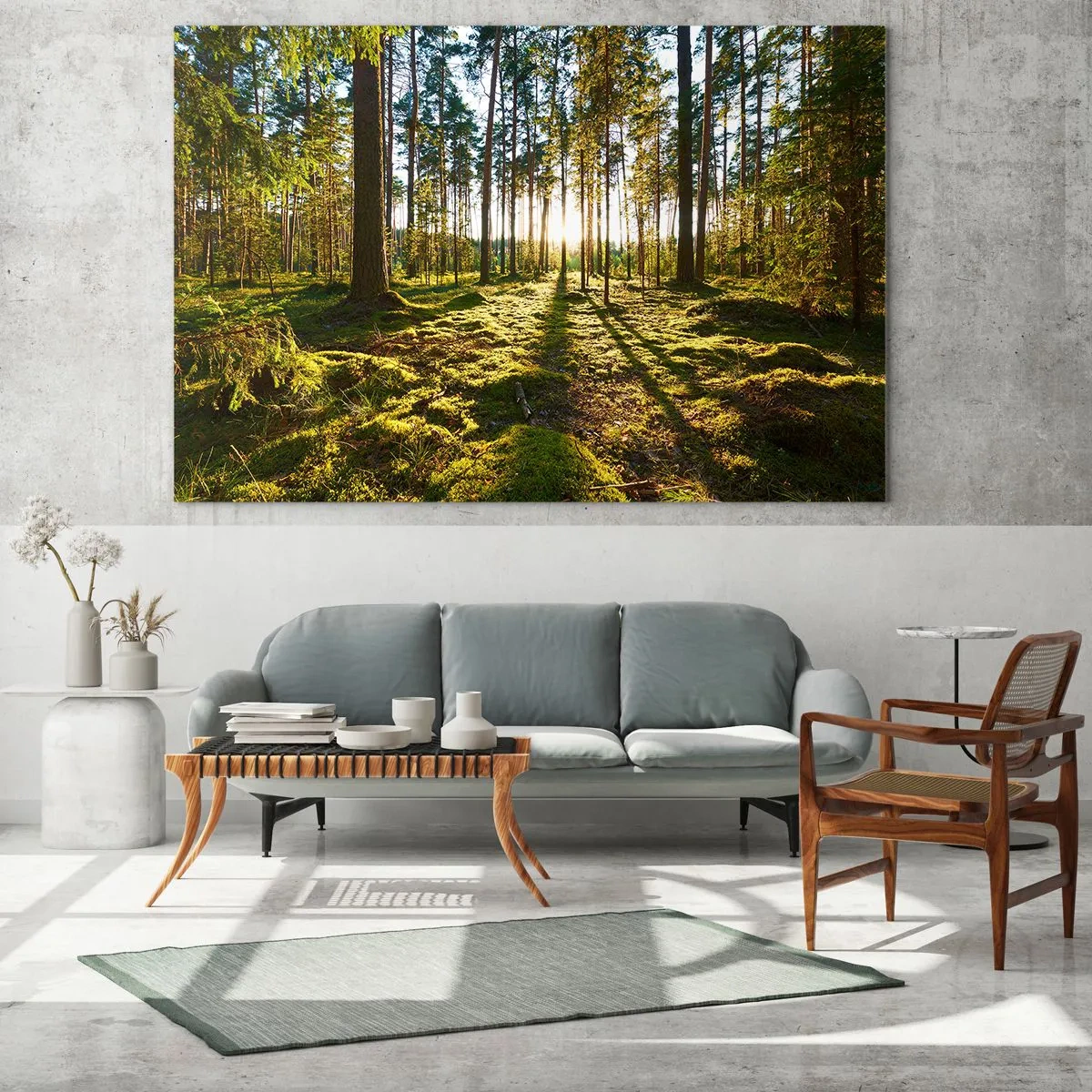 Glasbild - Bild auf glas - Sonnenstrahlen dringen durch die Bäume im Wald - 70x50cm - … Hinter den sieben Wäldern - Moderne Wanddekoration für Wohnzimmer und Schlafzimmer ARTTOR