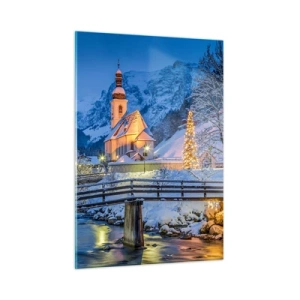Glasbild - Bild auf glas - Weihnachtslandschaft in winterlicher Kulisse - 50x70cm - Weihnachtsgeist - Moderne Wanddekoration für Wohnzimmer und Schlafzimmer ARTTOR