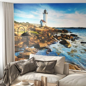 Selbstklebende Fototapete Deluxe Sticker - Komm glücklich zurück, ich warte - Landschaft, Leuchtturm, Atlantischer Ozean - 400x280 cm
