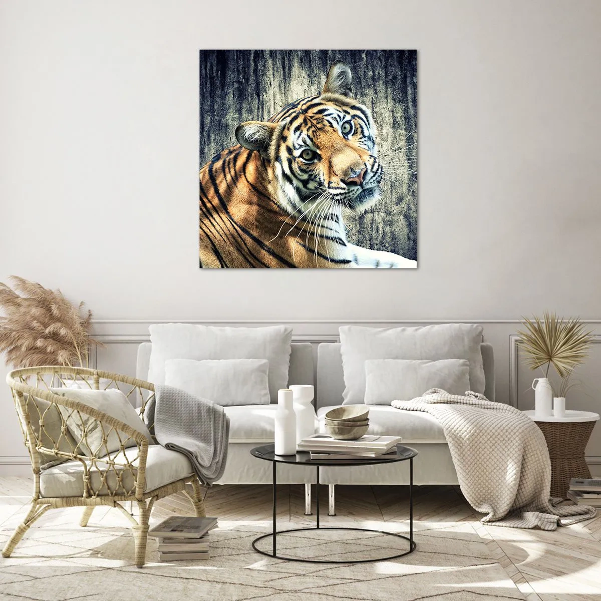 Glasbild - Bild auf glas - Portrait in Lichtstrahlen - 50x50 cm