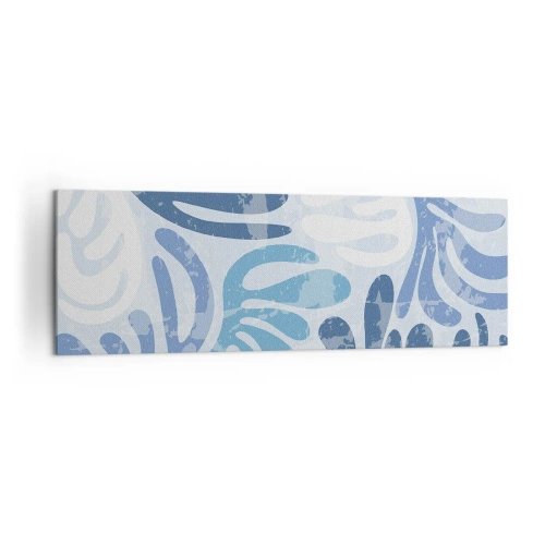 Bild auf Leinwand - Leinwandbild - Abstrakte Formen in Blautönen auf weißem Hintergrund - 160x50cm - Blaue Farne - Moderne Wanddekoration für Wohnzimmer und Schlafzimmer ARTTOR