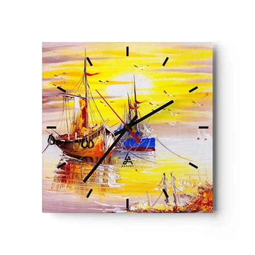 Wanduhr - Glasuhr - Eine malerische Szene von Booten auf ruhiger See - 30x30cm - Eine wohlverdiente Pause im Hafen - Moderne Wanddekoration für Wohnzimmer und Schlafzimmer ARTTOR