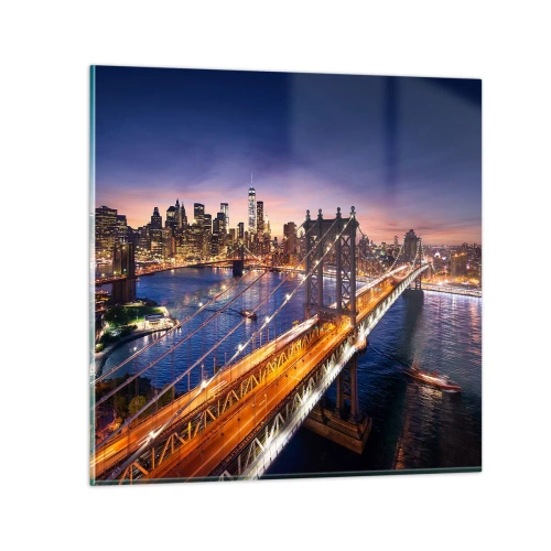 Glasbild - Bild auf glas - Eine leuchtende Brücke zum Herzen der Stadt - 40x40 cm