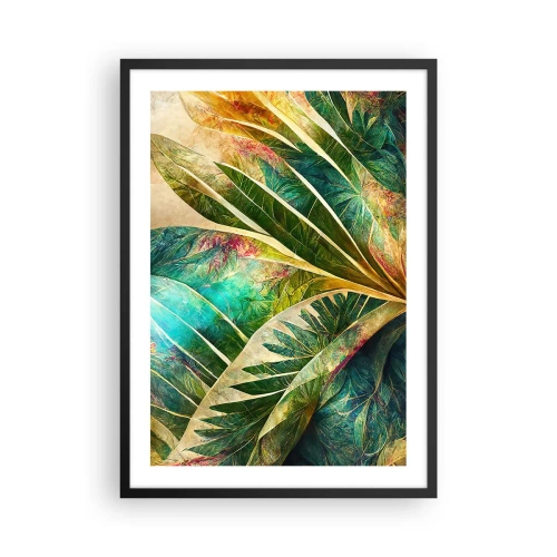 Poster in einem schwarzem Rahmen - Eine Blattkomposition in Grün- und Goldtönen - 50x70cm - Farben der Tropen - Moderne Wanddekoration für Wohnzimmer und Schlafzimmer ARTTOR