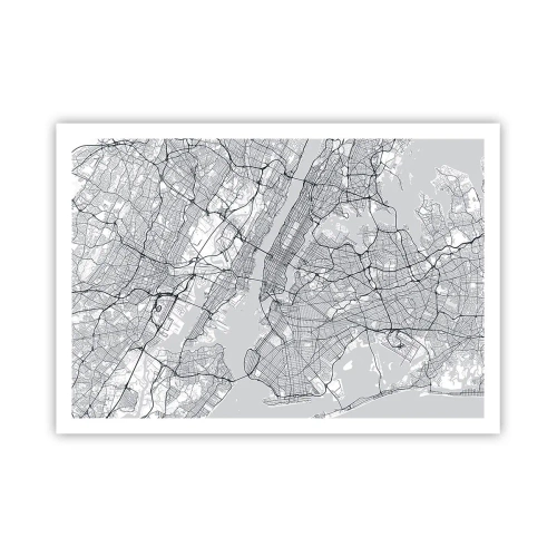 Poster - Ein Stadtplan im minimalistischen Stil auf grauem Hintergrund - 100x70cm - Die Anatomie einer Metropole - Moderne Wanddekoration für Wohnzimmer und Schlafzimmer ARTTOR