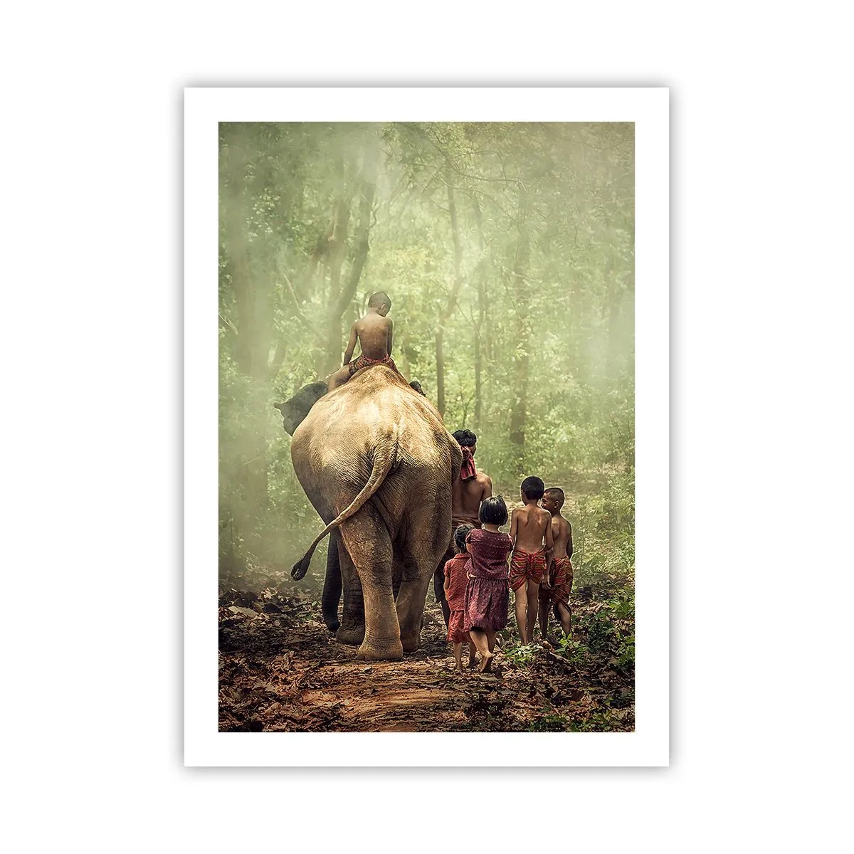 Poster - Kinder und ein Elefant im Regenwald - 50x70cm - Neues Dschungelbuch - Moderne Wanddekoration für Wohnzimmer und Schlafzimmer ARTTOR